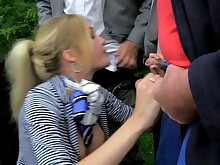 Blonde Blowjob Cum Cumshot Handjob HD Outdoor Threesome