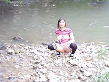 Brunette HD Masturbation Outdoor Public Solo Stockings