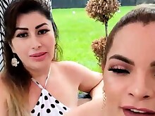 Babe Brunette Gorgeous Lesbians Outdoor