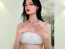 Amateur Babe Brunette Cheerleader Lingerie Masturbation Panties Small Tits Solo